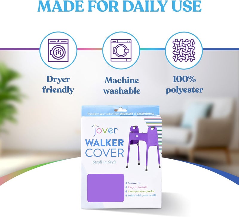 Jover – Walker Covers (Royally Purple) – Colorful Fabric Cover for Standard Folding Walker Mobility Aid with Pockets, Easy Fit Senior Walker Accessories, Washable Polyester, + Matching Storage Bag - Image 5